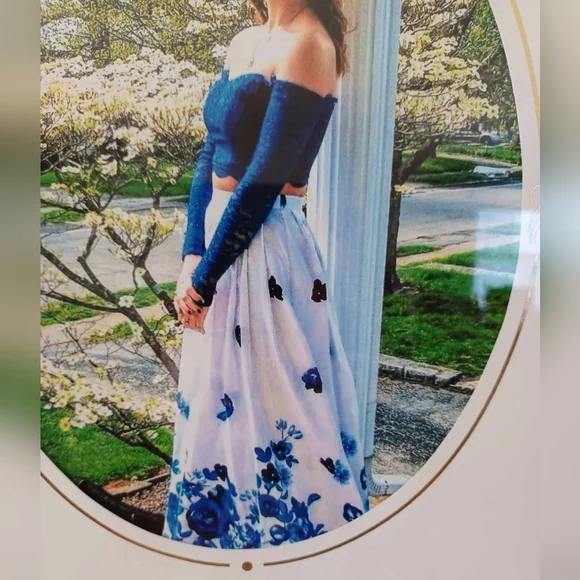 blue lace two piece prom dress Two Piece Light Blue Prom Dress High Neck Evening Gowns PG944 US6 / Light Blue main image 0